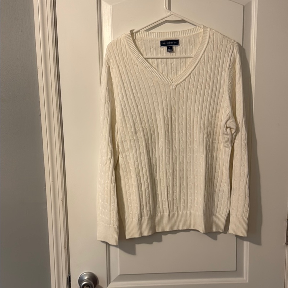 Karen Scott White Cable Knit Sweater